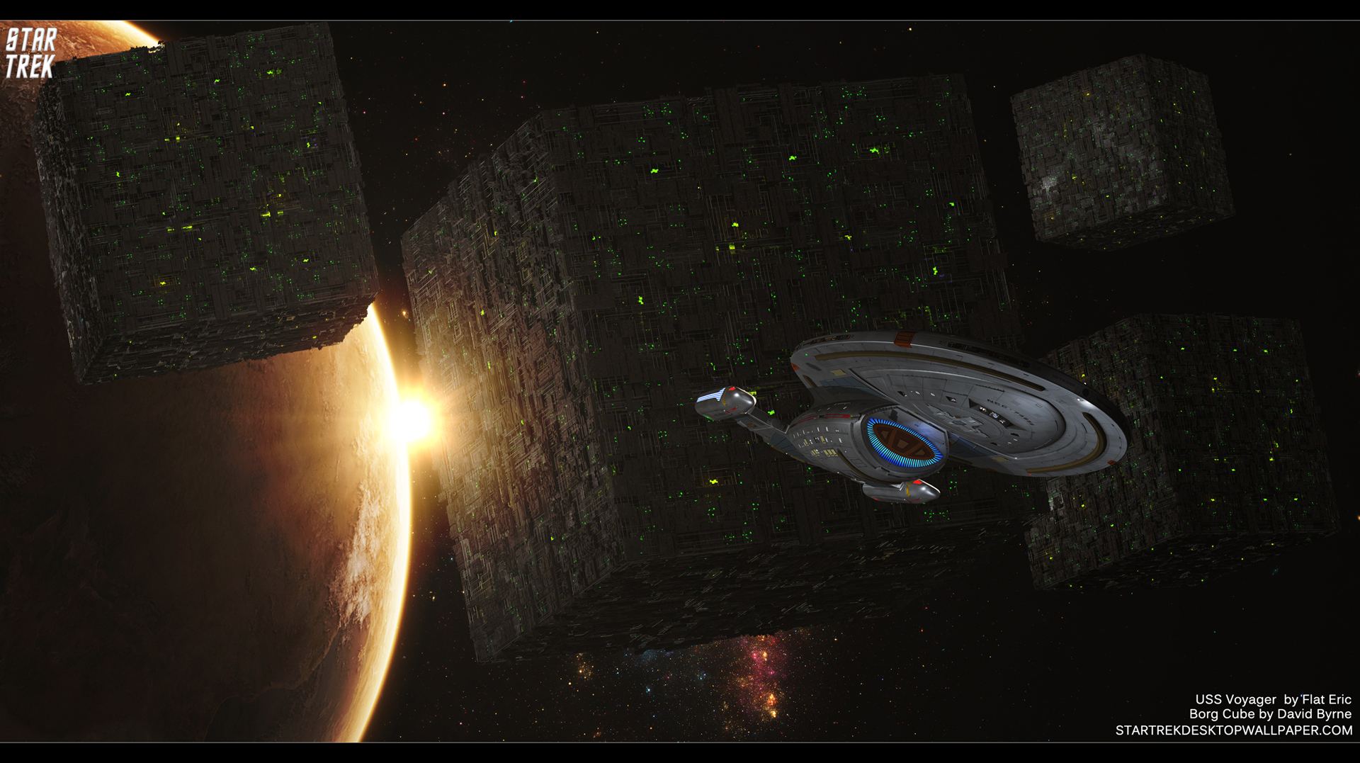 - Star Trek Borg Cube And USS Voyager - free Star Trek computer desktop wallpaper, pictures, images.
