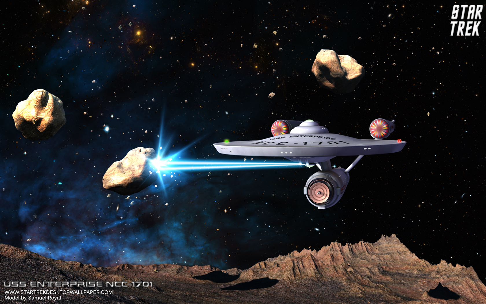 - Star Trek Enterprise NCC1701 In Asteroid Field - free Star Trek computer desktop wallpaper, pictures, images.