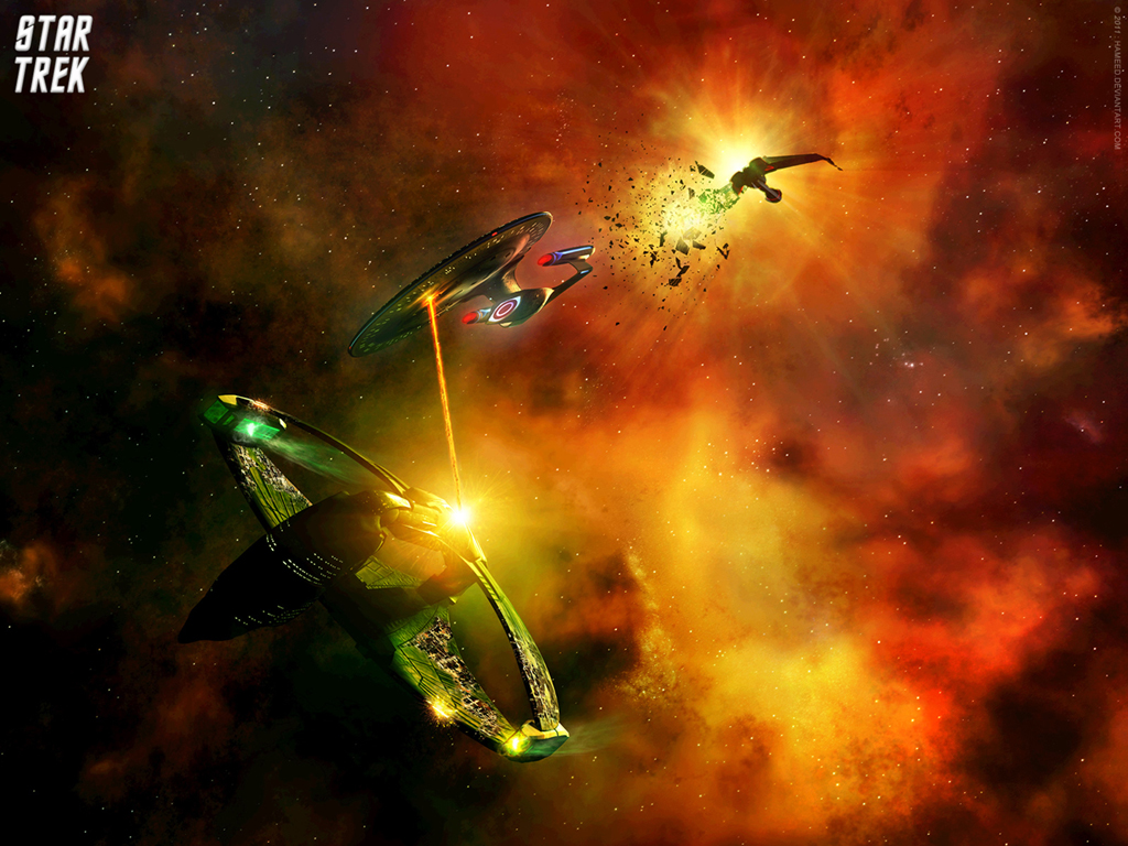 - Star Trek Enterprise NCC1707D Attacking Romulan kerchan Class - free Star Trek computer desktop wallpaper, pictures, images.