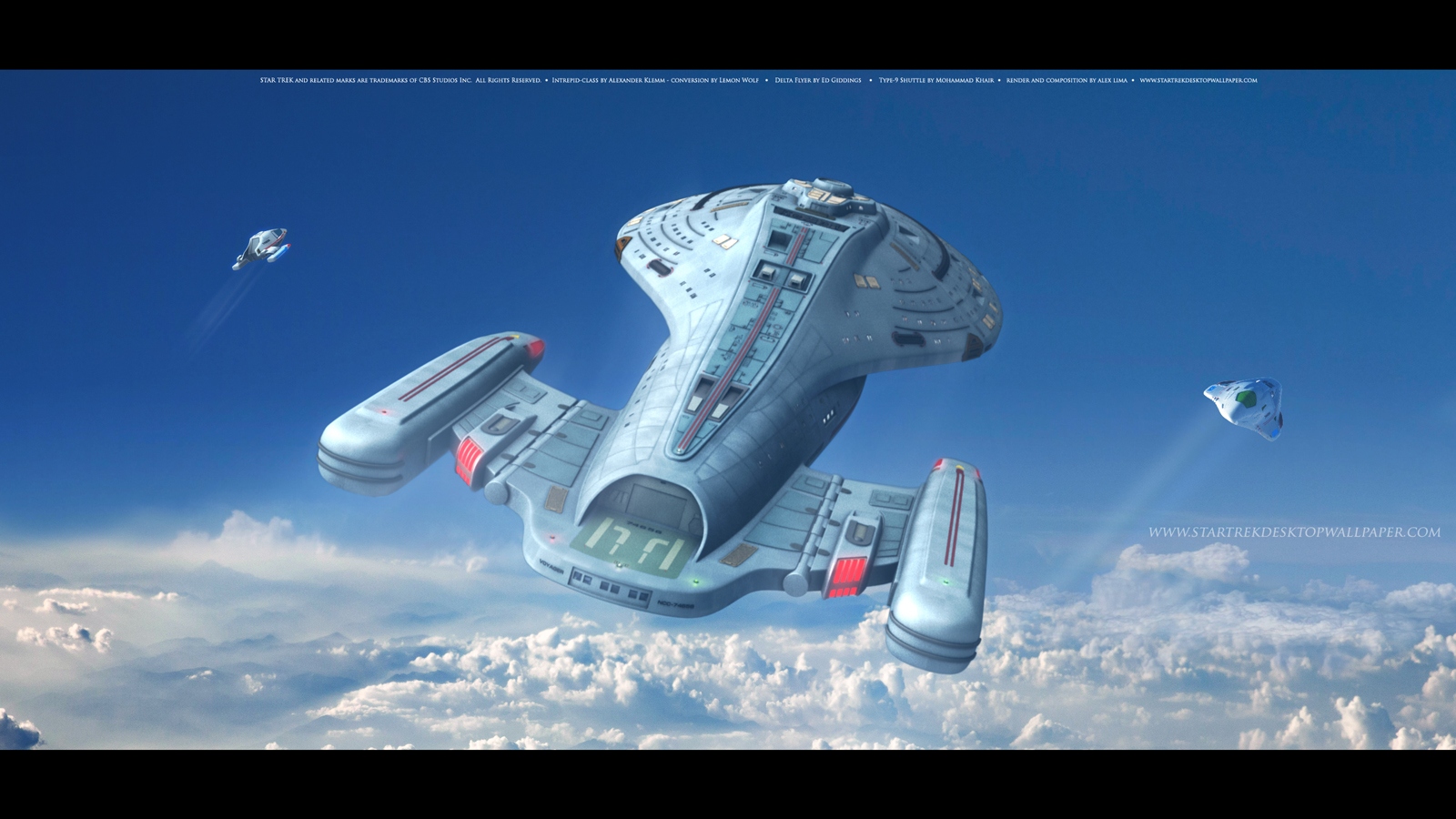 - Star Trek Intrepid Class Starship USS Voyager Above The Clouds - free Star Trek computer desktop wallpaper, pictures, images.