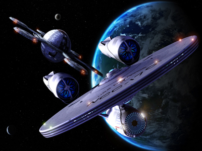 Star Trek USS Enterprise 1701 departing United Federation of Planets Starbase. Free Star Trek computer desktop wallpaper, images, pictures download